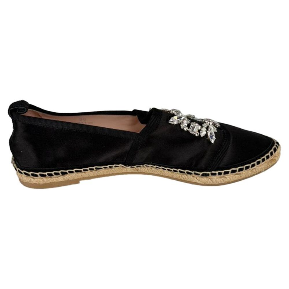 Roger Vivier Embellishmed Espadrilles in Black Satin